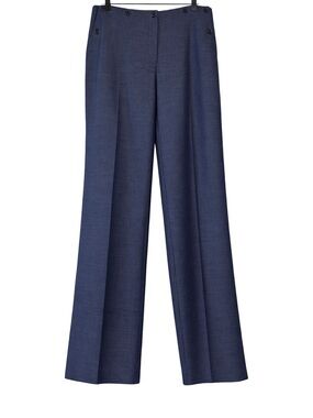 Oscar de la Renta Wool Mohair Wide Leg Sailor Trousers Blue Size 12